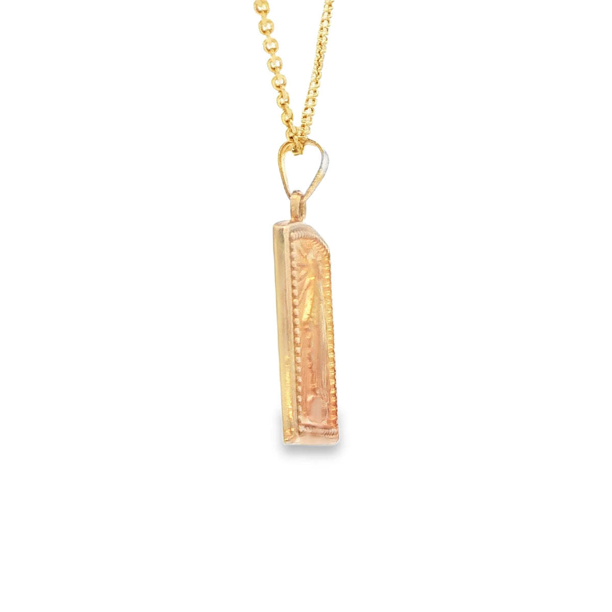 PENDANT 14K MILAGROSA RECTANGLE MARY SATIN FINISH MILIGRAIN BO