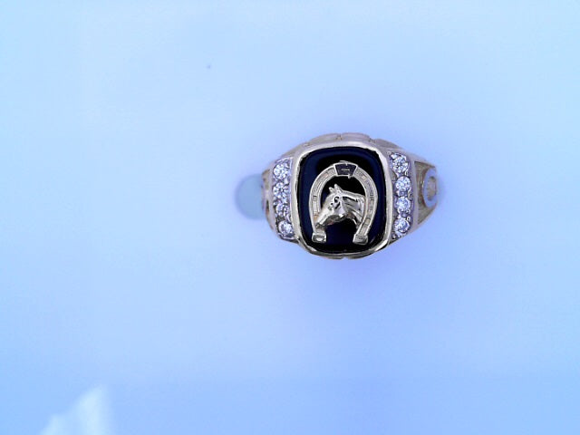 RING 14KR 6.2G HORSE SHOE #10.5 CZ ONYX HORSESHOE