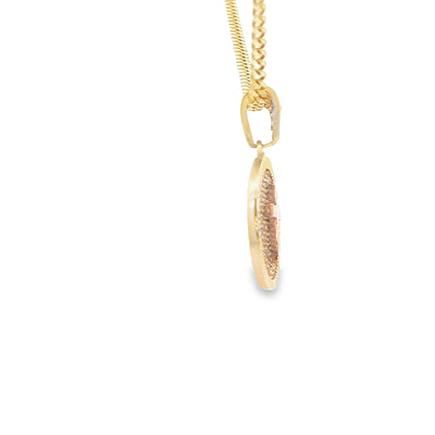 PENDANT 14K 2.3G MEDALLION CZ CROSS ROUND MEDALLIO