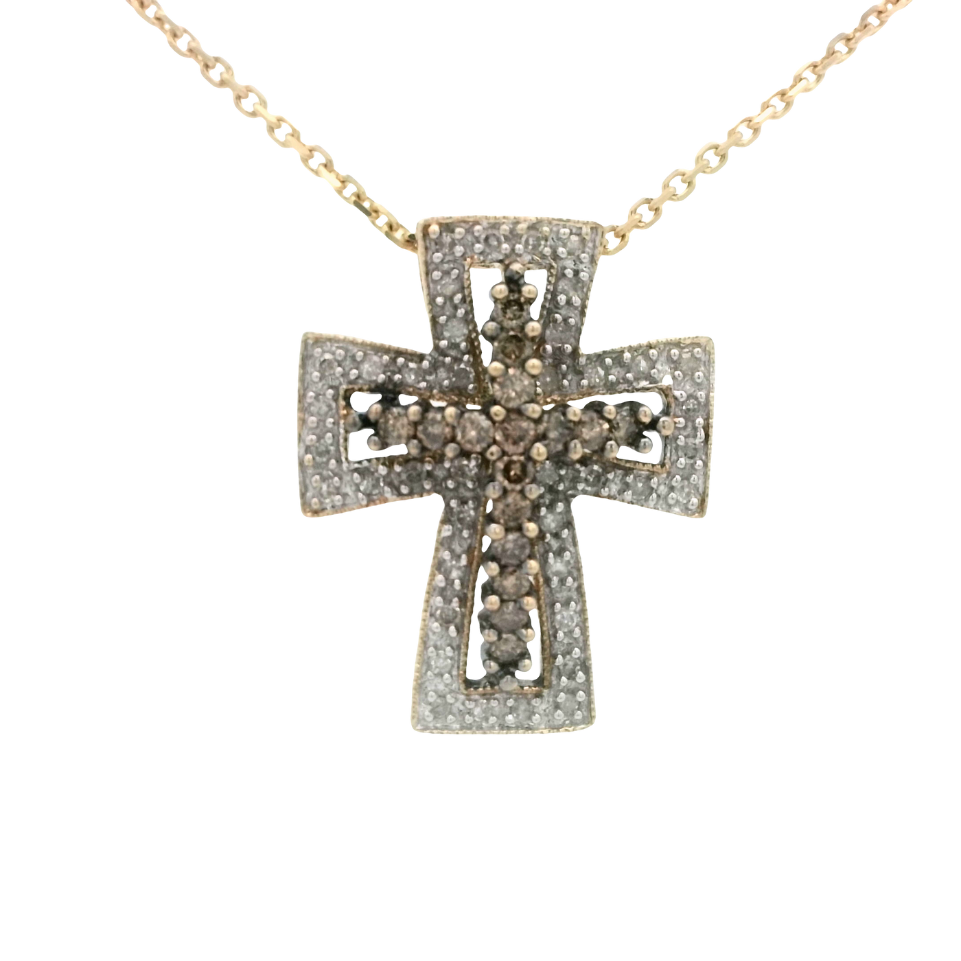 14K PENDANT CROSS CHAMPAGNE DIAMONDS