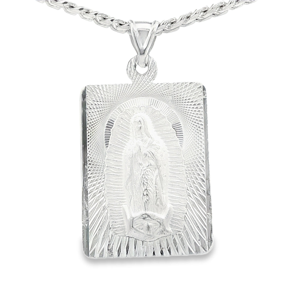 STERLING SILVER CHARM  GUADALUPE  RECTANGLE PLAQUE