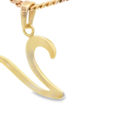 PENDANT 14K LETTER V V SCRIPT LETTER POLISHED