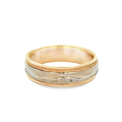 14KR Band Two-tone Satin Miligrain Ring