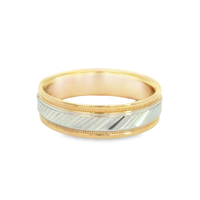 14K Band Two-tone Diamond Cut