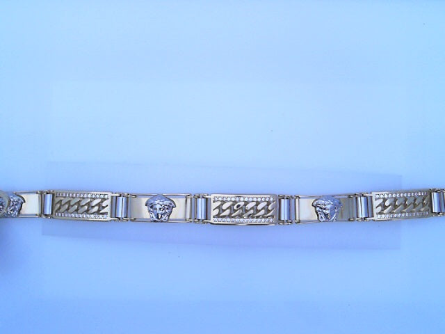 BRACELET 14K 20.3G STYLE VERSACE 8" CZ BAR MEDUSA