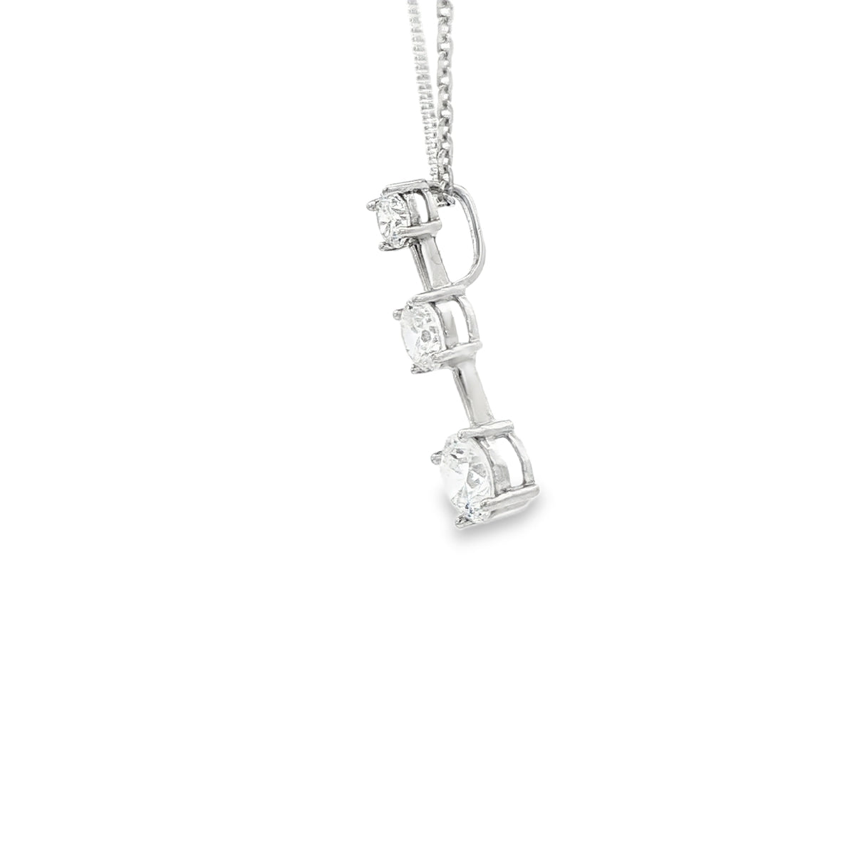 14 KARAT CHARM  CZ THREE STONE WHITE DROP SLIDE