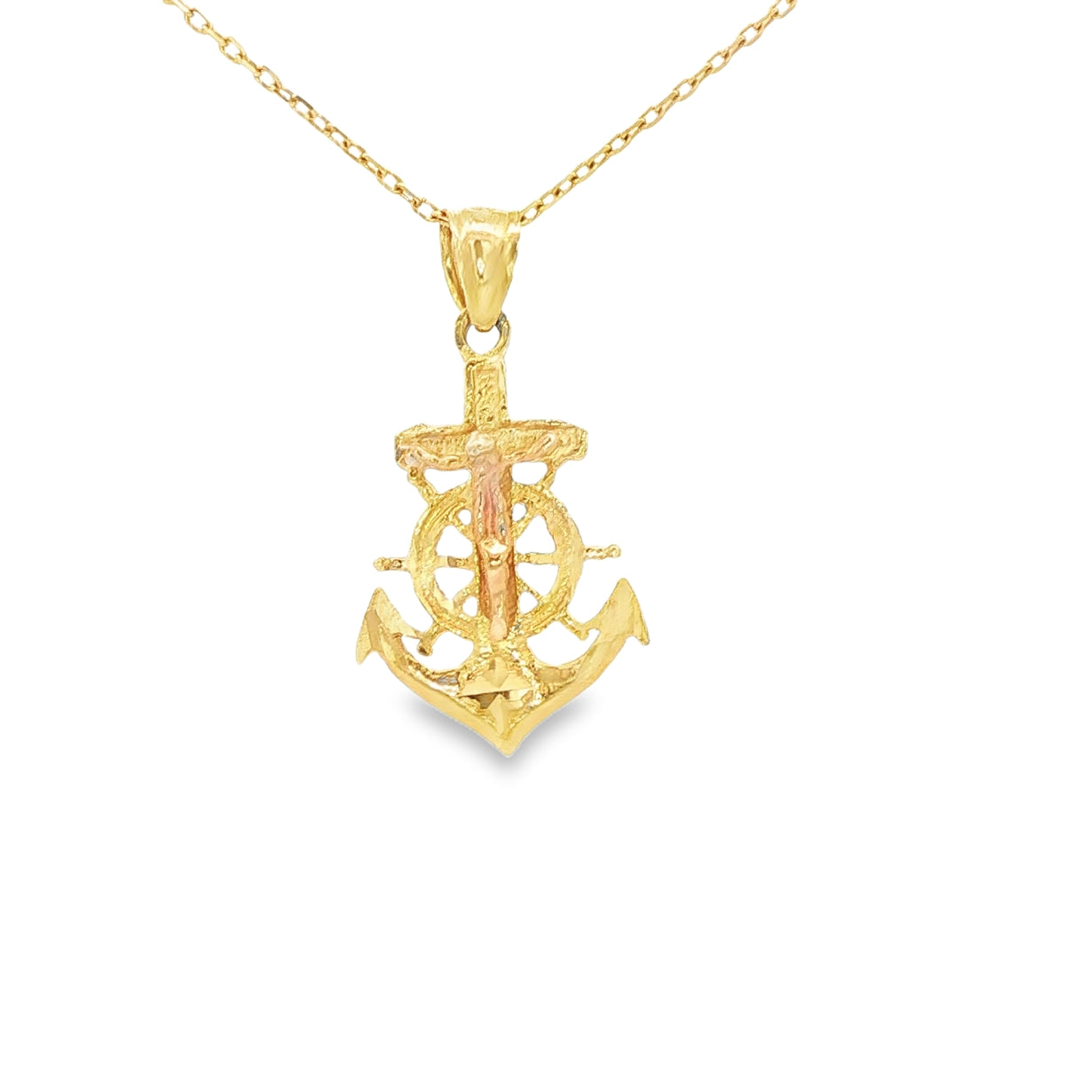 14 KARAT DIAMOND CUT CHARM DC ROSE JESUS CROSS ANCHOR