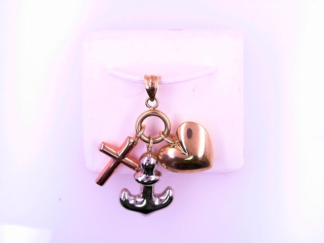 PENDANT 14K 2.4G DANGLE ANCHOR HEART CROSS 3TONE