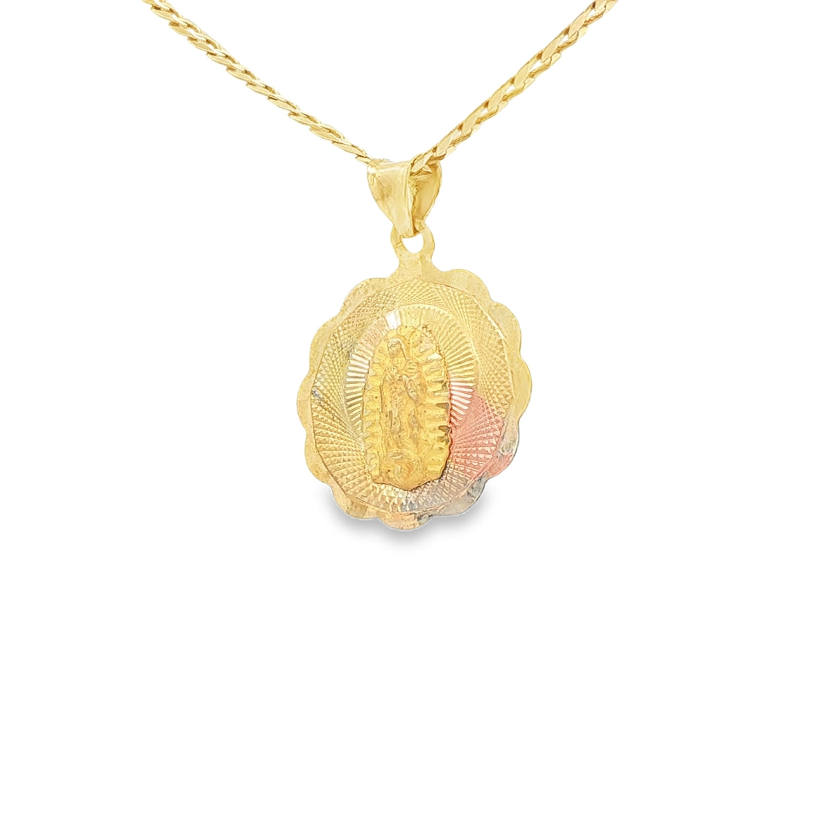 PENDANT 14K GUADALUPE DC  3TONE ROUND GUADLUP