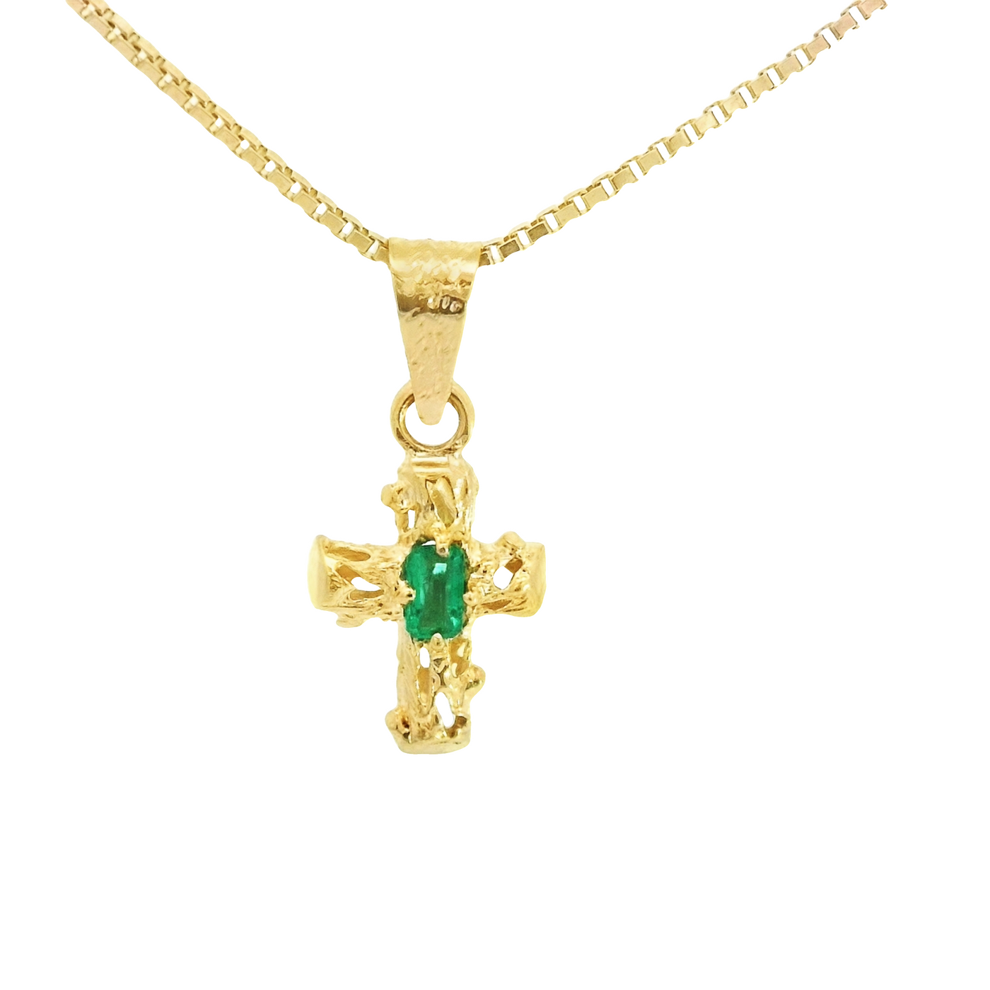 18KR Cross Pendant with Natural Emeralds