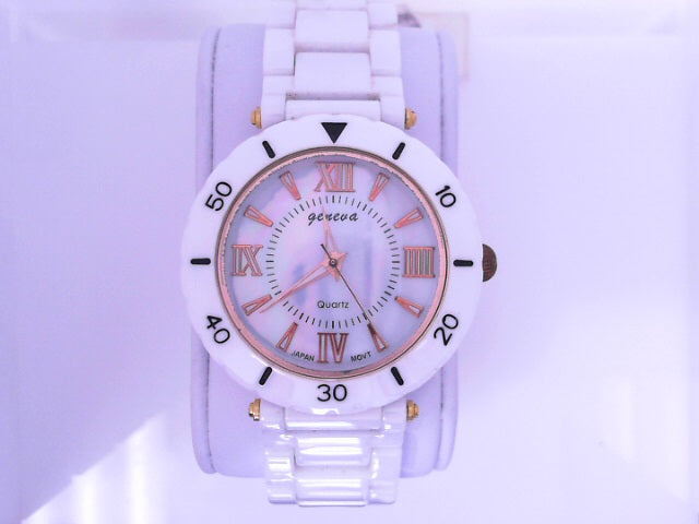 GENEVA CERAMIC WHITE QUARTZ ROSE DIAL