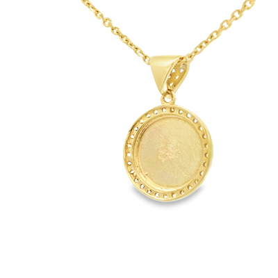 PENDANT 14KP MEDALLION CZ CROSS ROUND BURST