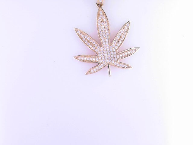 PENDANT 14KP 5.3G MARIJUANA CZ LEAF CZ BAIL