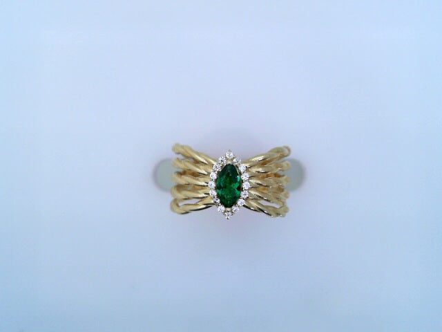 RING 14KR 4.9G MARQUIS #7.75 CZ GREEN SHANK 5 LAYE