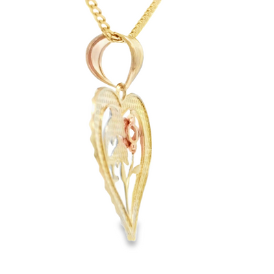 14K PENDANT  2.8G DOLPHIN CZ FLOWER HEART SATIN FI