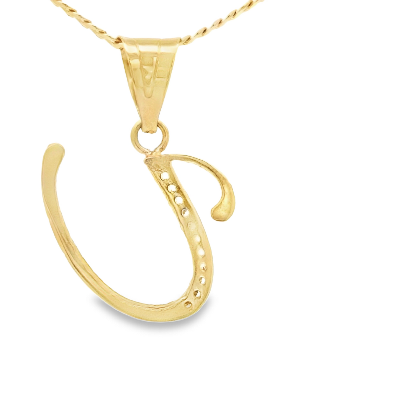 PENDANT 14K Letter U CZ Italian