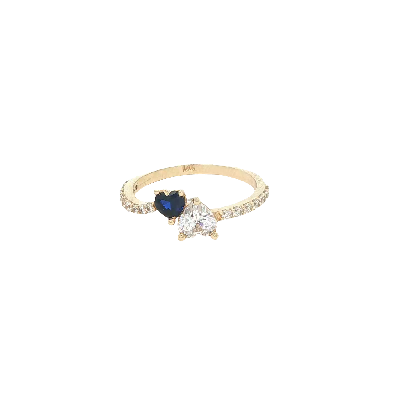 14 KARAT RING SIZE 7 WEIGHT: 1.9G : CZ DOUBLE HEAR
