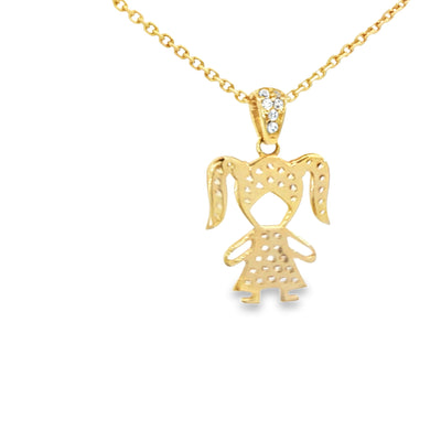 14K PENDENT  1.4G GIRL CZ GIRL PIGTAILS CZ BAIL