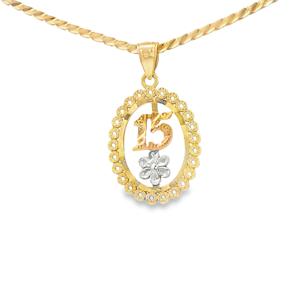 PENDANT 14K 15 FLOWER 3TONE