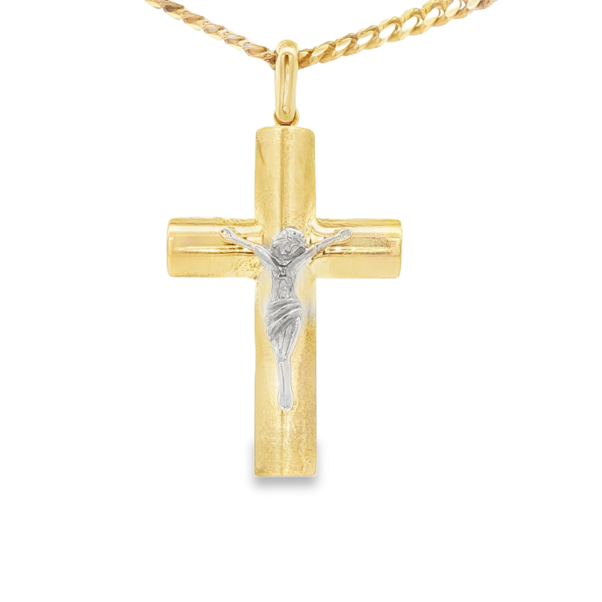PENDANT 14KP 3.1G JESUS CROSS 2TONE SATIN FINISH