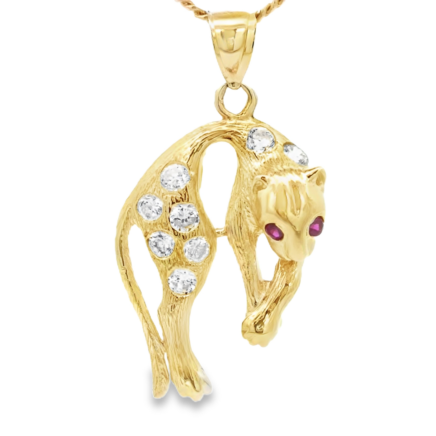 14 KARAT CHARM WEIGHT: 7.0G : CZ PANTHER WITH RED