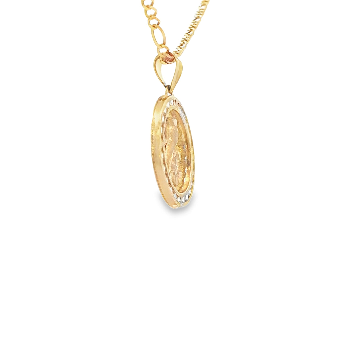 PENDANT 14K SAINT CZ ST BARBARA ROUND