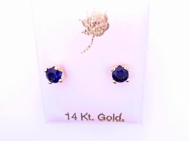14 KARAT STUD EARRINGS WEIGHT: 0.4G : 4MM CZ BLUE