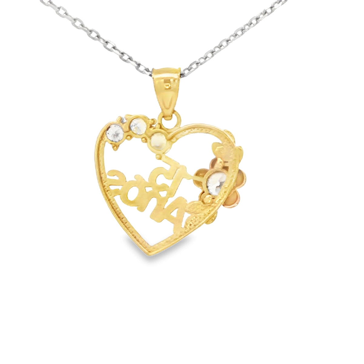 14 KARAT CHARM CZ HEART 15 ANOS SWEET 15 THREE TONE