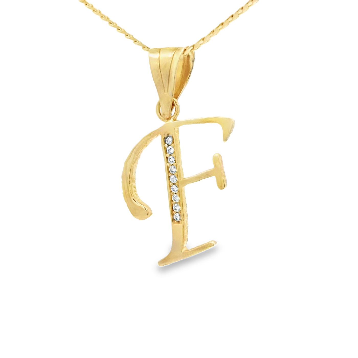 PENDANT 14K LETTER F CZ