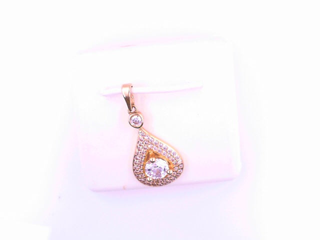 PENDANT 14K 2.0G TEARDROP CZ TEARDROP RND CTR STON