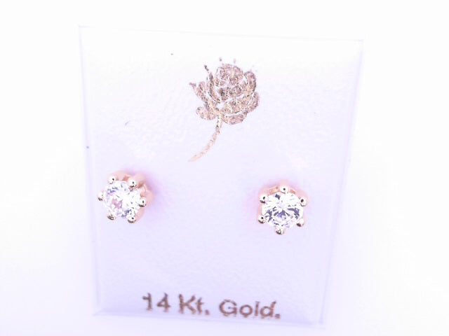 14 KARAT STUD EARRINGS WEIGHT: 0.5G : CZ CLEAR 6 P