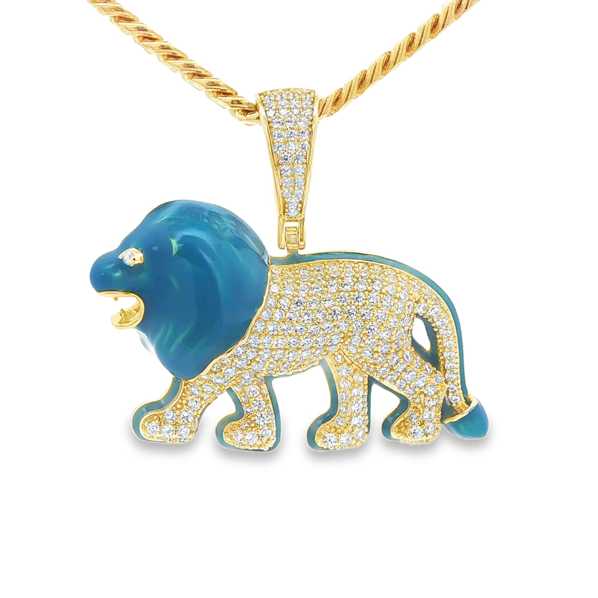 STERLING SILVER CHARM CZ LION BLUE ENAMEL