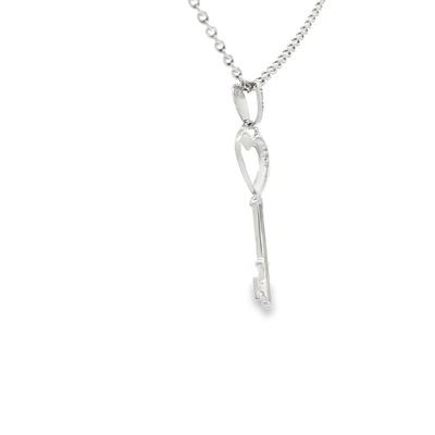 14K  WHITE KEY PENDANT KEY HEART POLISHED