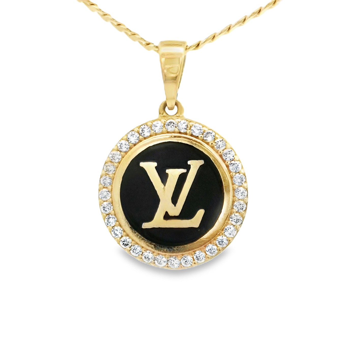 PENDANT 14KP STYLE LV CZ ROUND ONYX SMALL