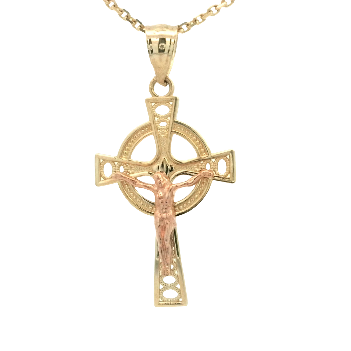 14 KARAT DIAMOND CUT CHARM JESUS CROSS CIRCLE BACK