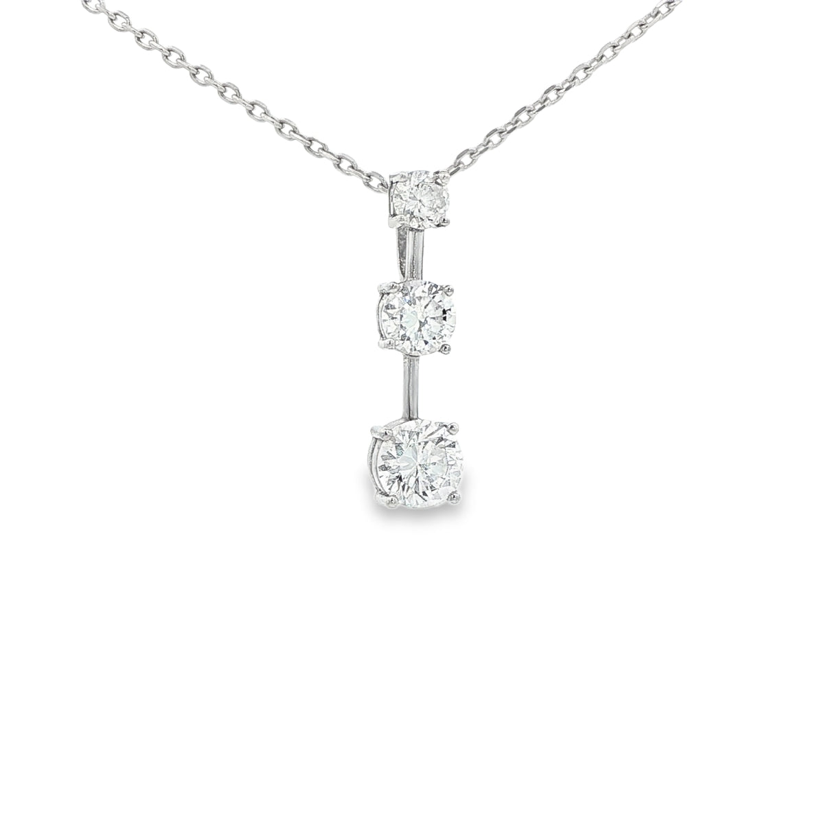 14 KARAT CHARM  CZ THREE STONE WHITE DROP SLIDE