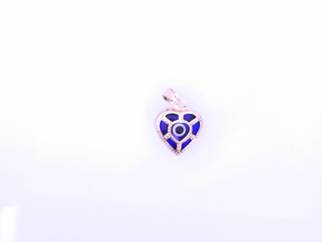 PENDANT 14K 1.0G EVIL EYE HEART BLUE MILIGRAIN