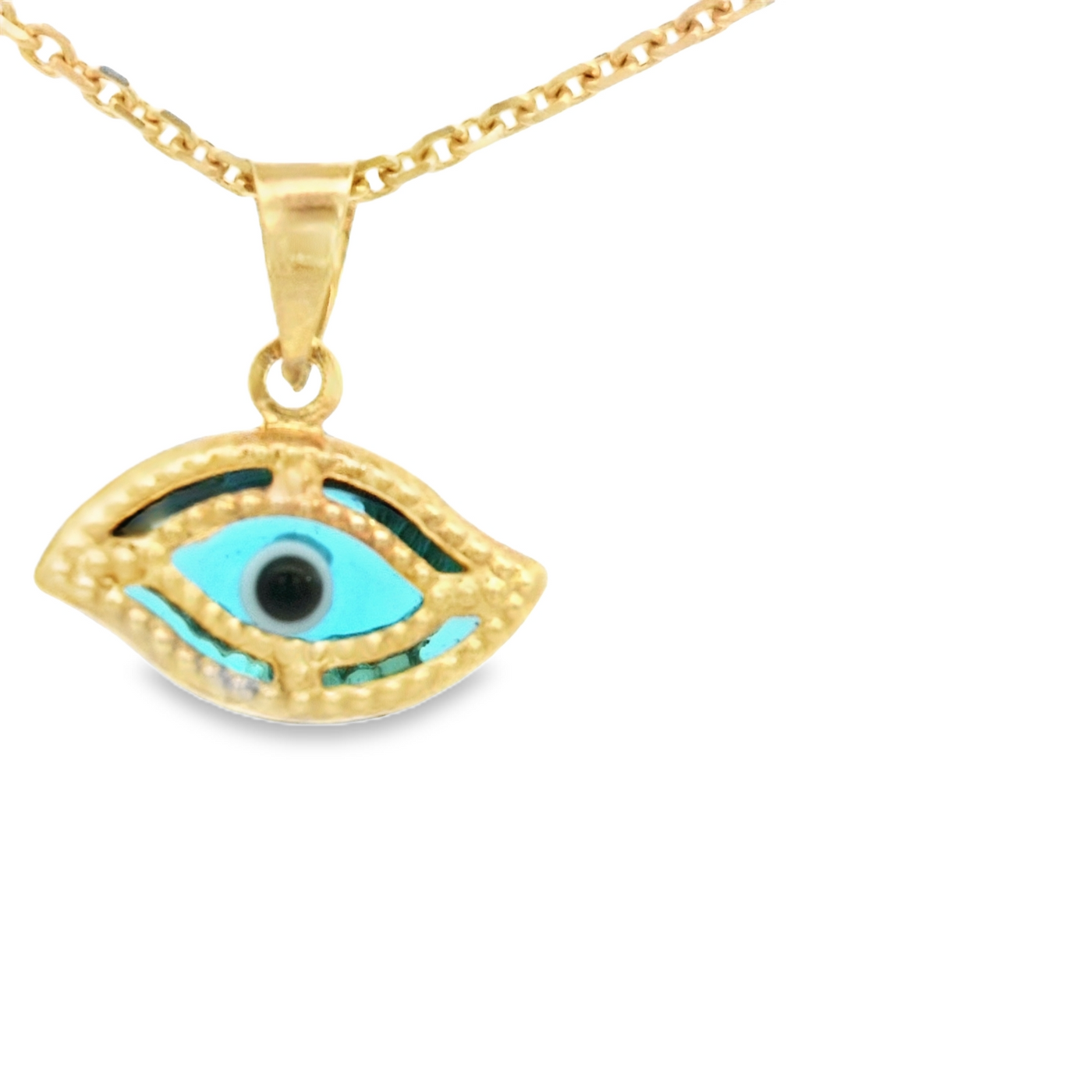 PENDANT 14K EVIL EYE BLUE EYE MILIGRAIN