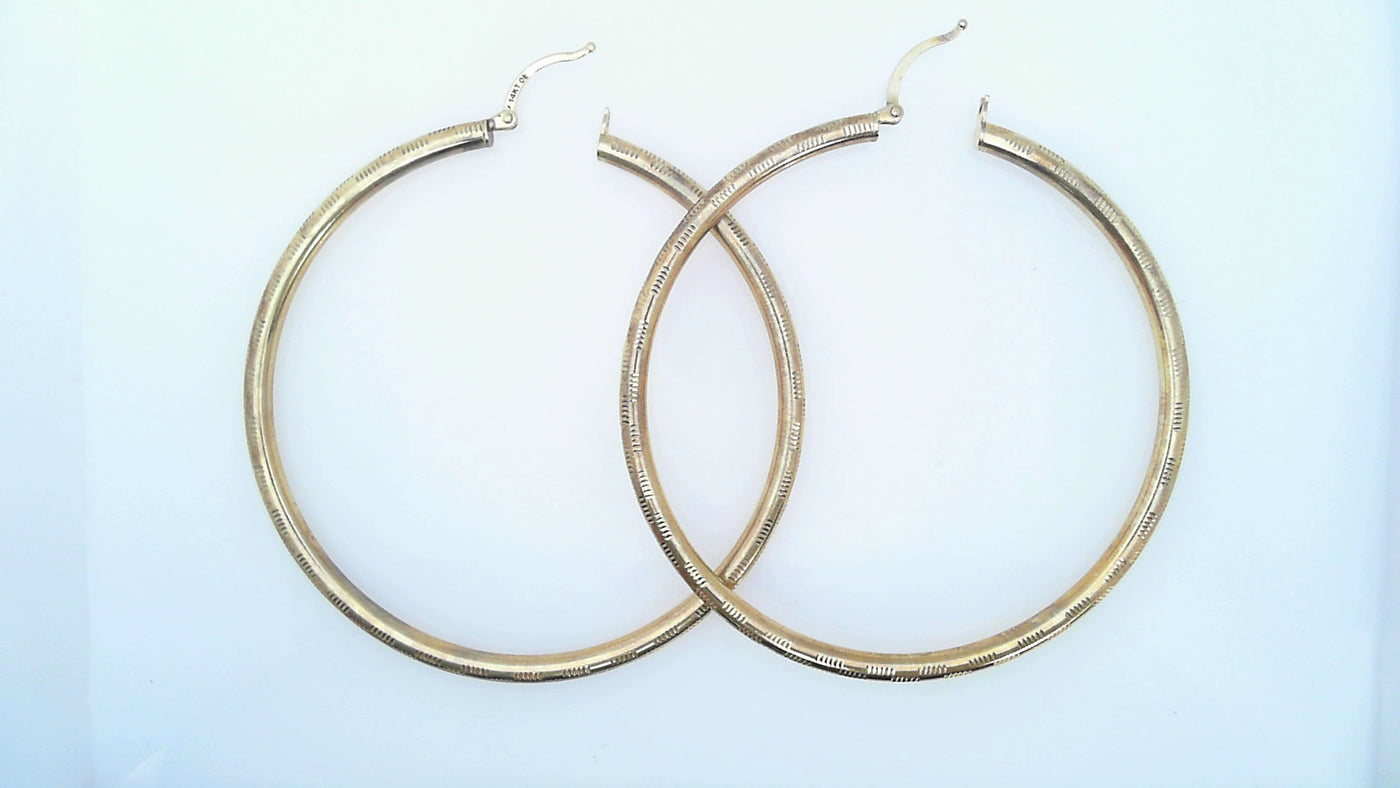 EARRINGS 14 KARAT DIAMOND CUT LARGE HOOP EARRINGS