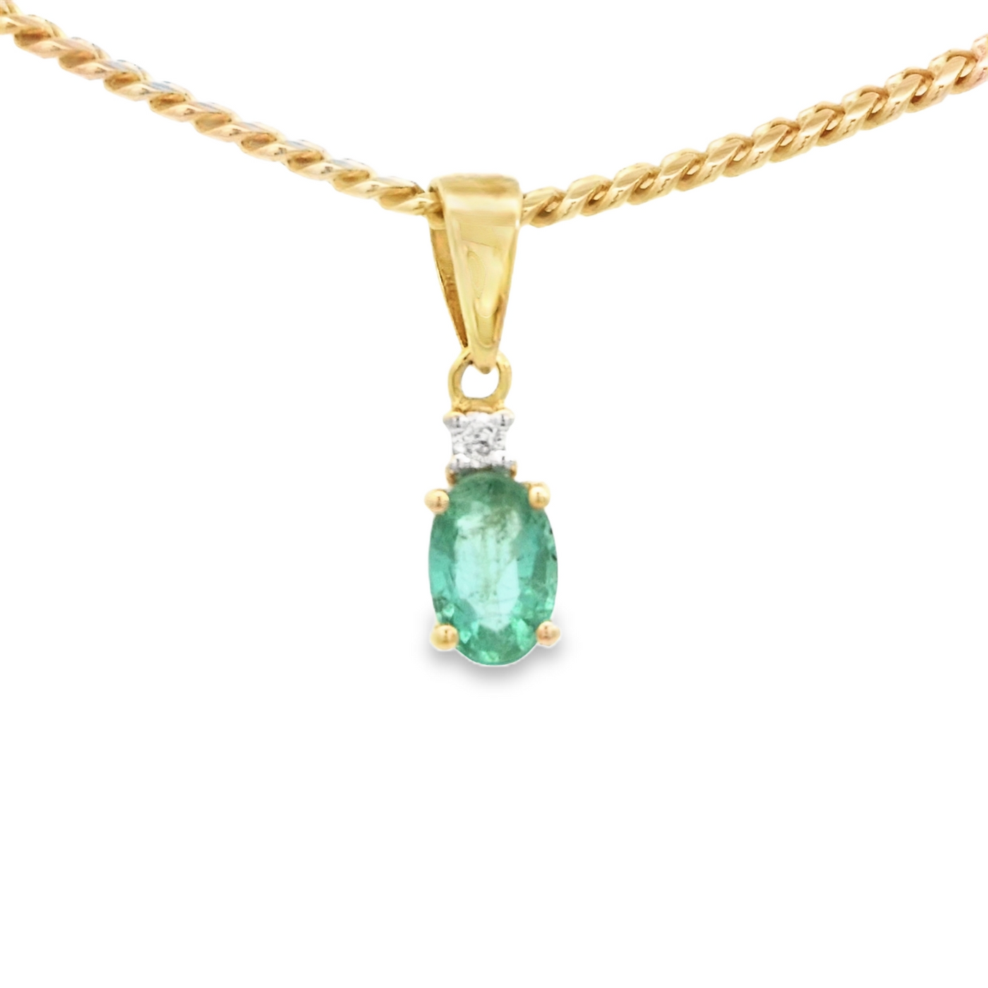 14K FREE FORM PENDANT NATURAL EMERALD OVAL