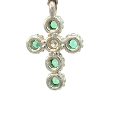 18K White Gold Cross Pendant - Natural Emeralds