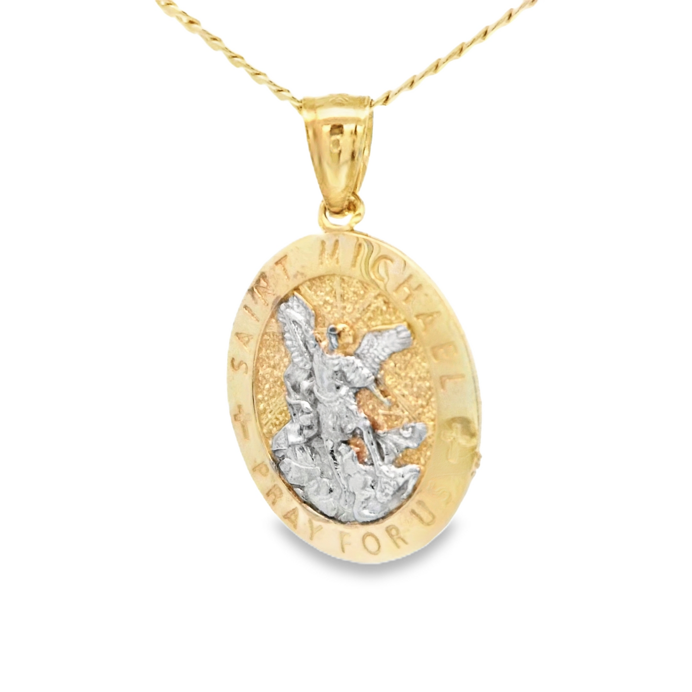 ST MICHAEL ROUND 2TONE PENDANT 14 KARAT