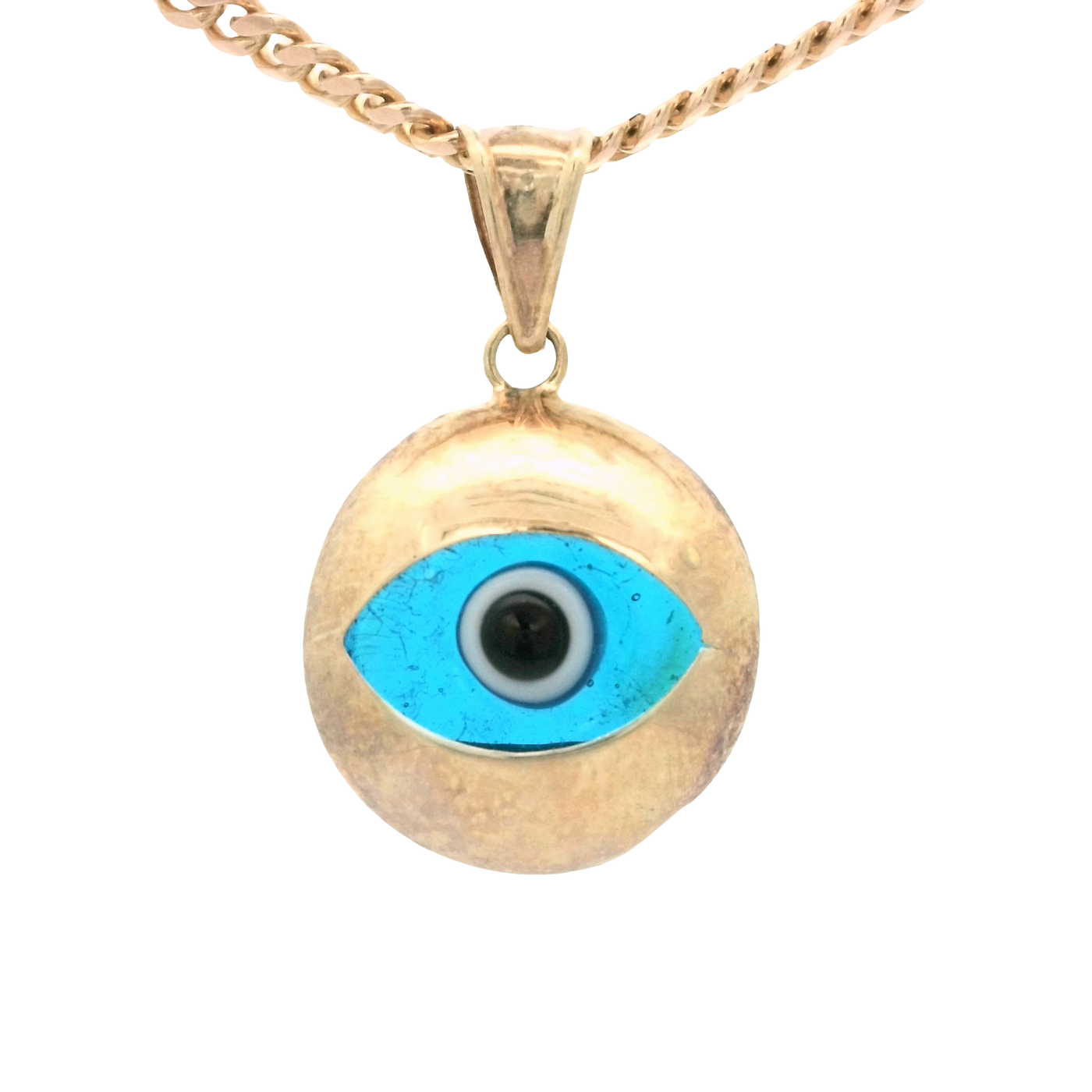 PENDANT 14K EVIL EYE BLUE OVAL POLISHED