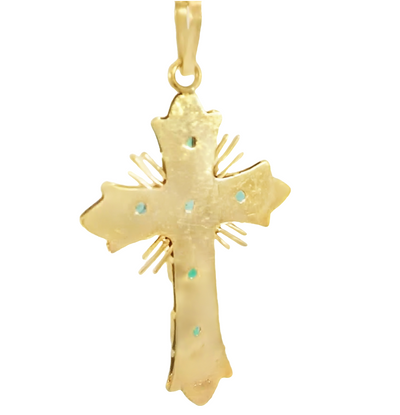 18K Cross Pendant with Natural Emeralds