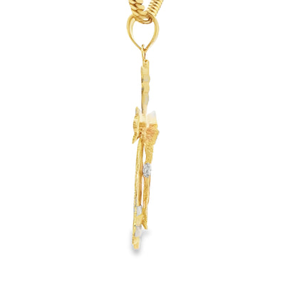 14 KARAT CHARM WEIGHT: 4.3G JESUS 2 TONE CROSS