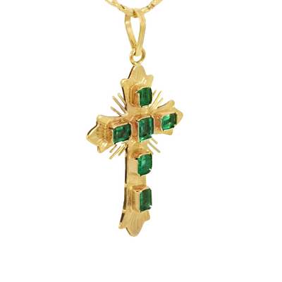 18K Cross Pendant with Natural Emeralds