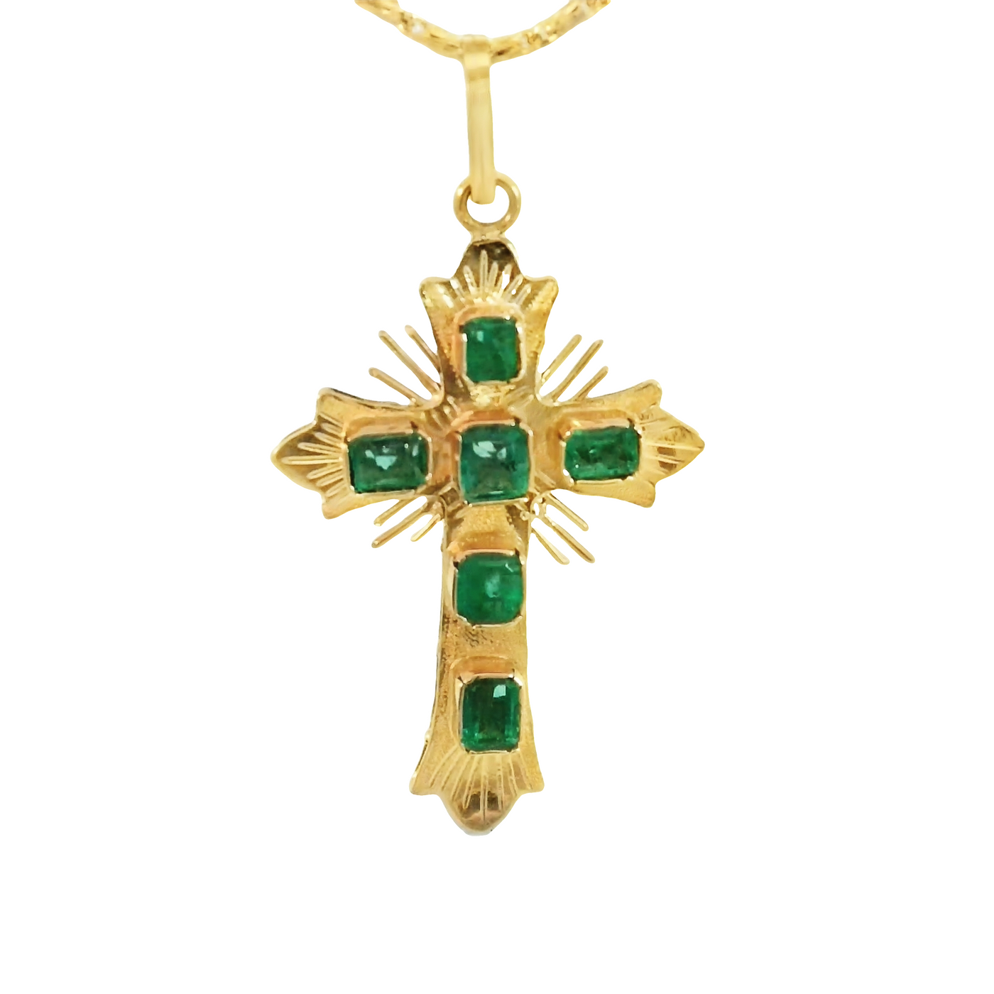 18K Cross Pendant with Natural Emeralds