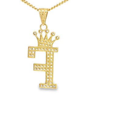 14KP LETTER F CZ CROWN INITIAL F