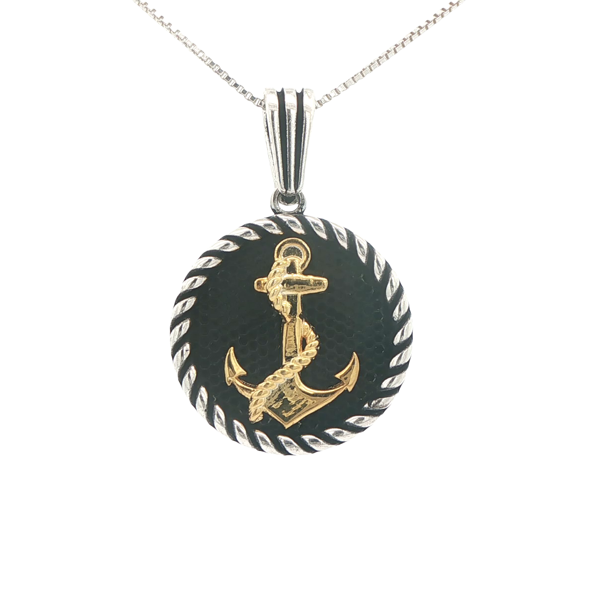 STERLING SILVER CHARM ANCHOR BLACK BACKGROUND ROPE BORDER
