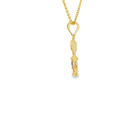 PENDANT 14KP GIRL CZ PURPLE BELLY GIRL